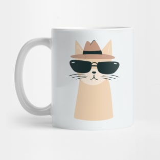 Dapper Cat Minimalism: Cream Fedora & Glasses Art Mug